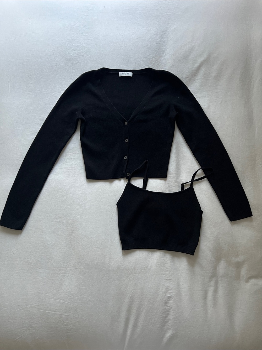 Aritzia Babaton Black Button-Front Cardigan & Tank Set Size Small